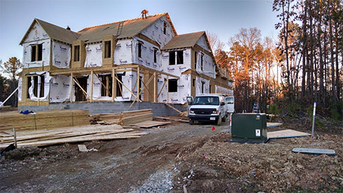 The house in the middle of framing!